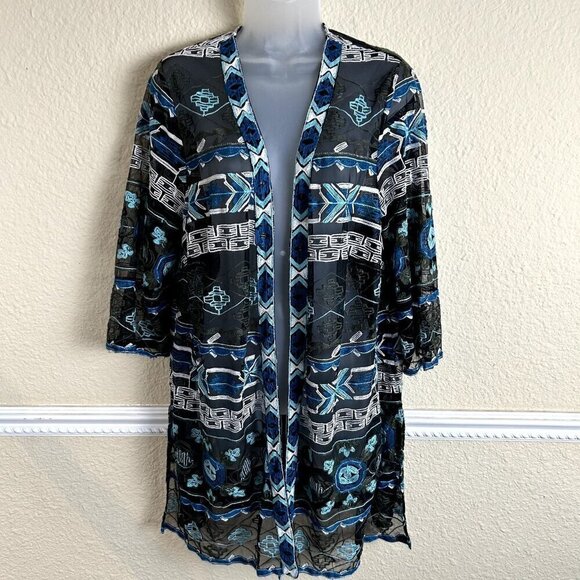 Catherines Tunic Duster Cardigan Top Size 0X Open Front 3/4 Sleeve Sheer Boho - Picture 1 of 6